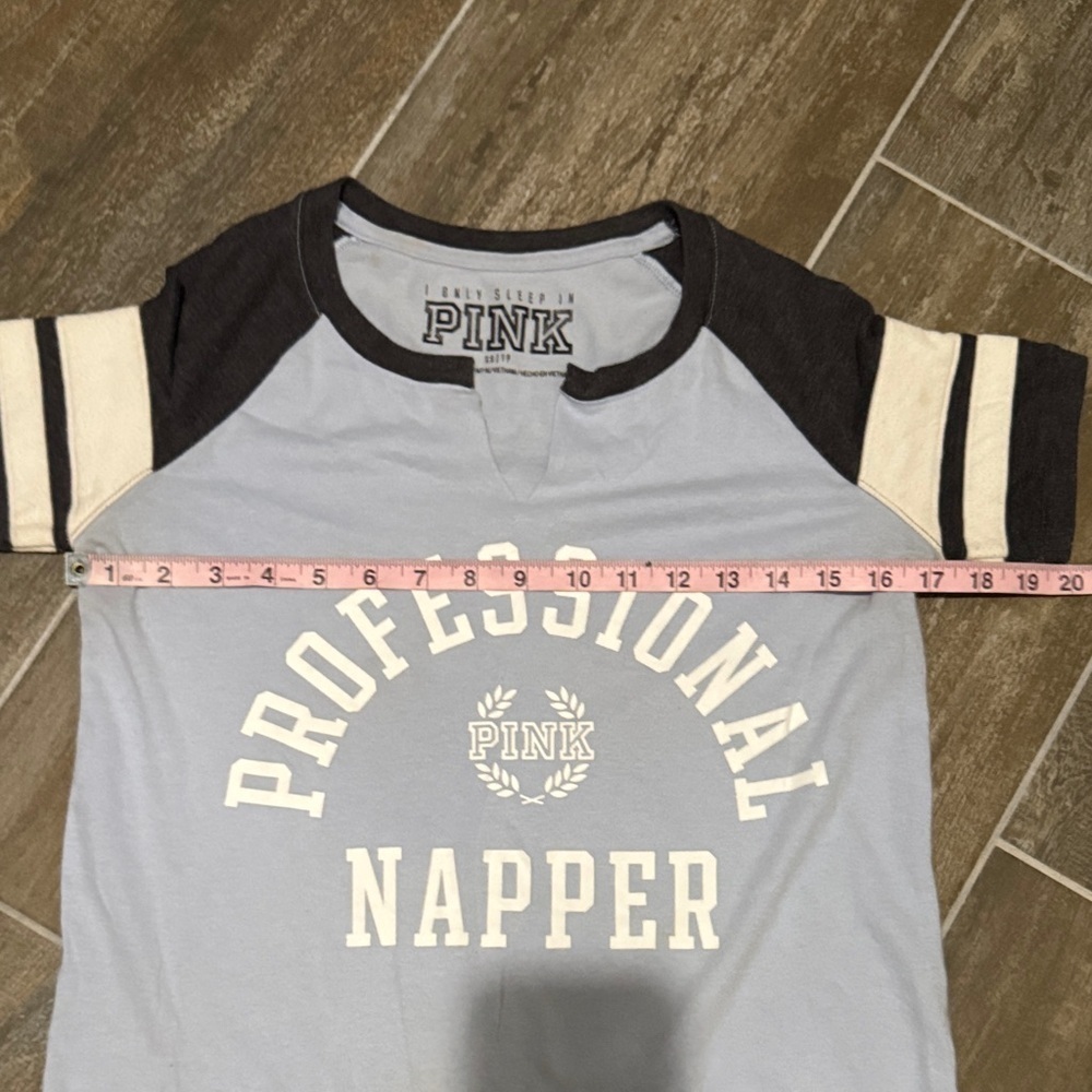 PINK Victoria's Secret Light Blue and Black Pajama Top - Picture 7 of 8